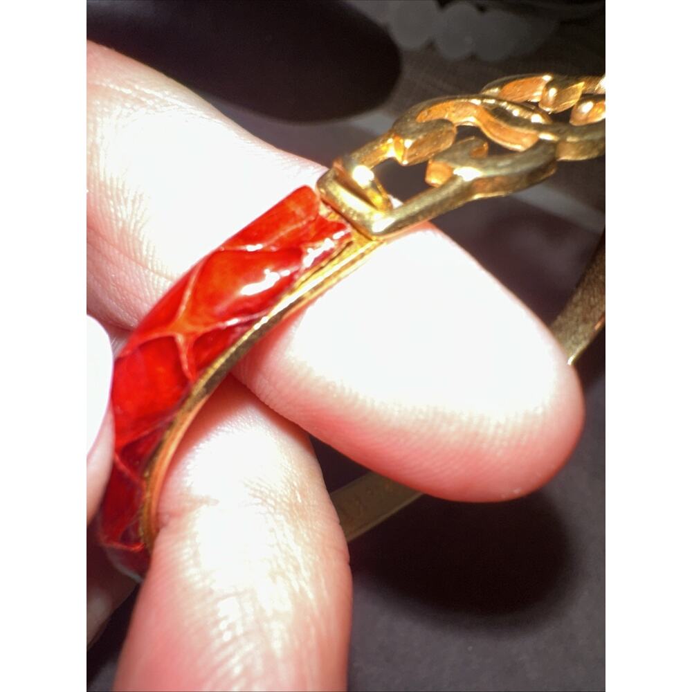Vintage Gucci 24 karat gold plated bangle Snake bracelet RED - Picture 8 of 16